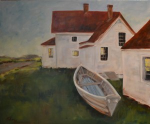 Painted this view of the lighthouse buildings on the top of the hill on Mohegan island, Maine.